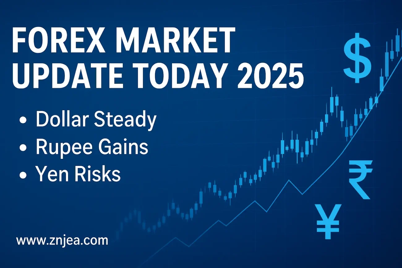 Forex market update today 2025 with dollar steady, rupee gains and yen under pressure.